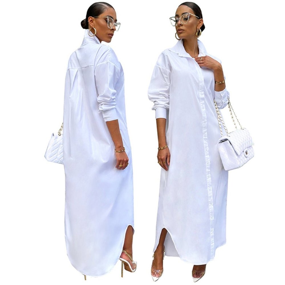 M-slit Hem Button Up Long Blouse - Picture 6 of 9